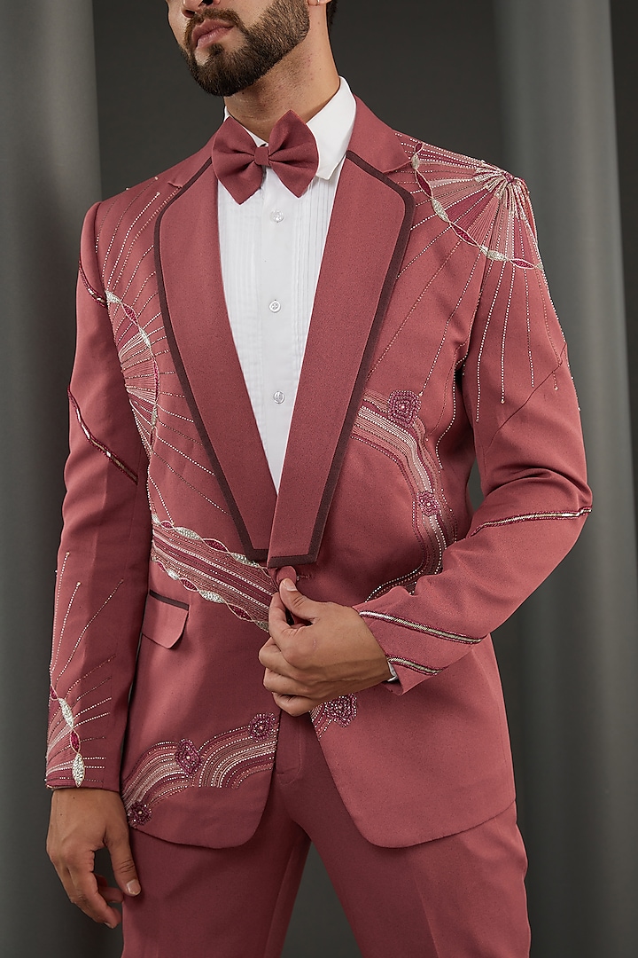 Rose Imported Italian Resham Embroidered Blazer Set by Kudrat Couture at Pernia's Pop Up Shop