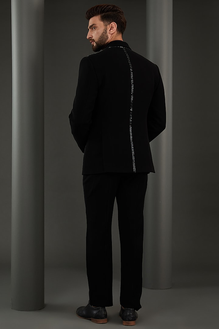 Black Imported Italian Fabric Nalki Embroidered Tuxedo Set by Kudrat Couture at Pernia's Pop Up Shop