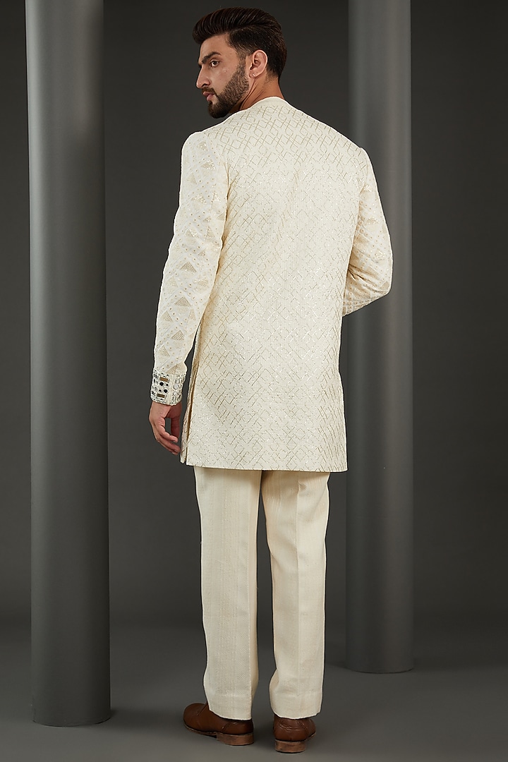 Off-White Cotton Thread Embroidered Wedding Indowestern Set by Kudrat Couture at Pernia's Pop Up Shop