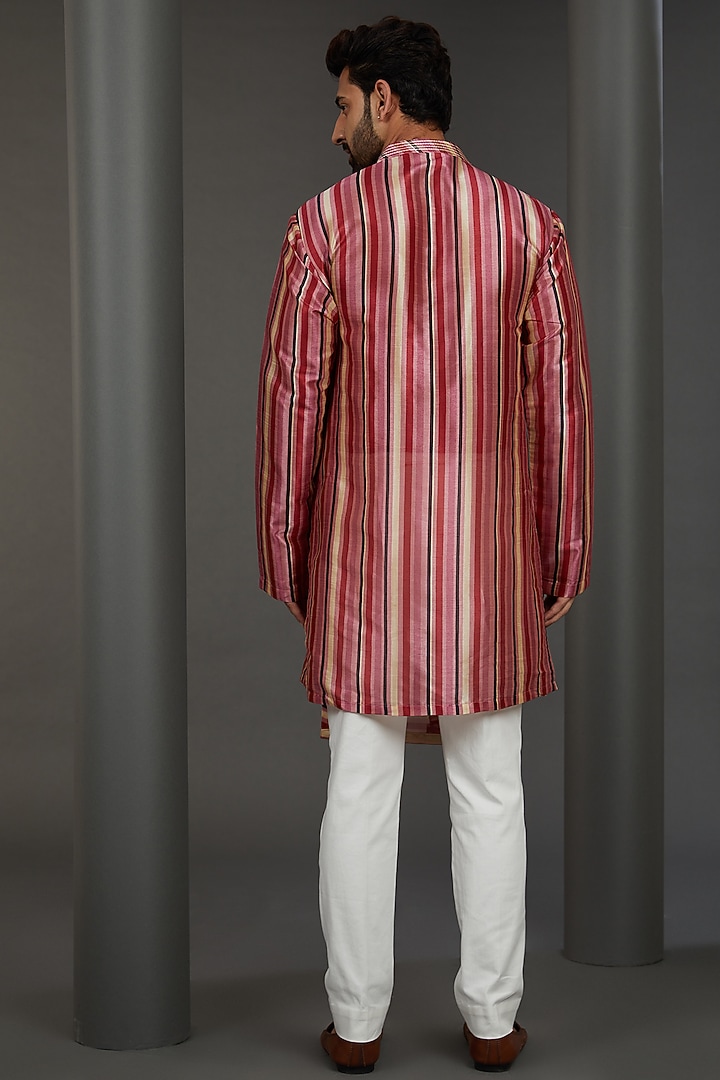 Pink Silk Resham Embroidered Angrakha Kurta by Kudrat Couture at Pernia's Pop Up Shop