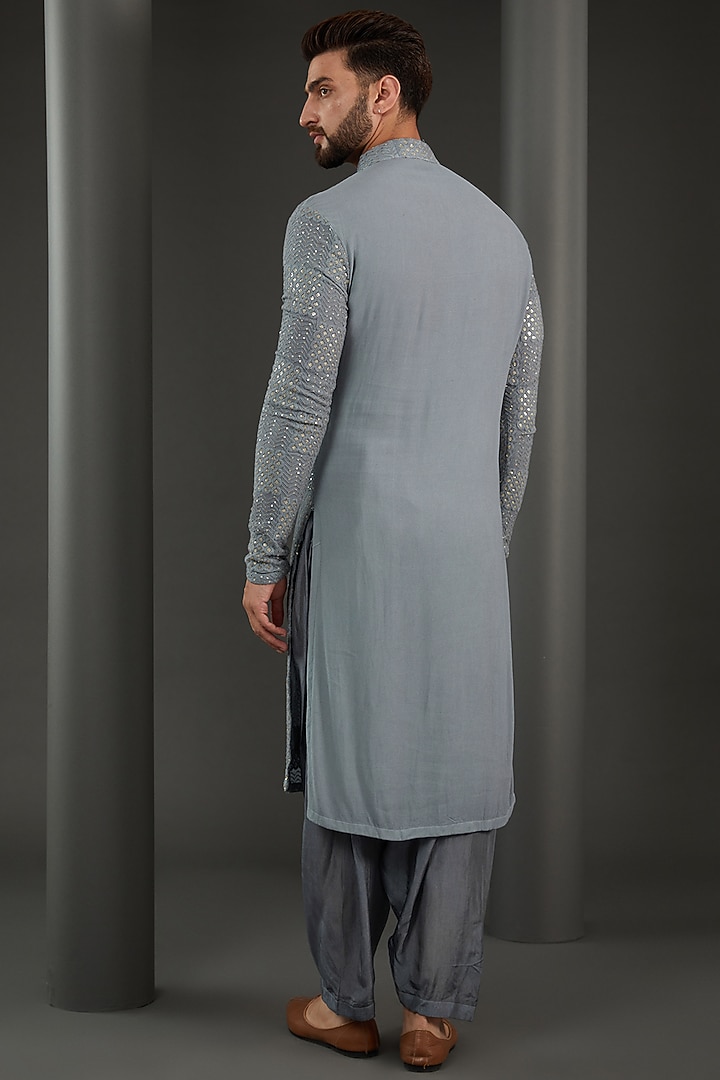 Grey Georgette Lucknowi Kurta Set by Kudrat Couture at Pernia's Pop Up Shop