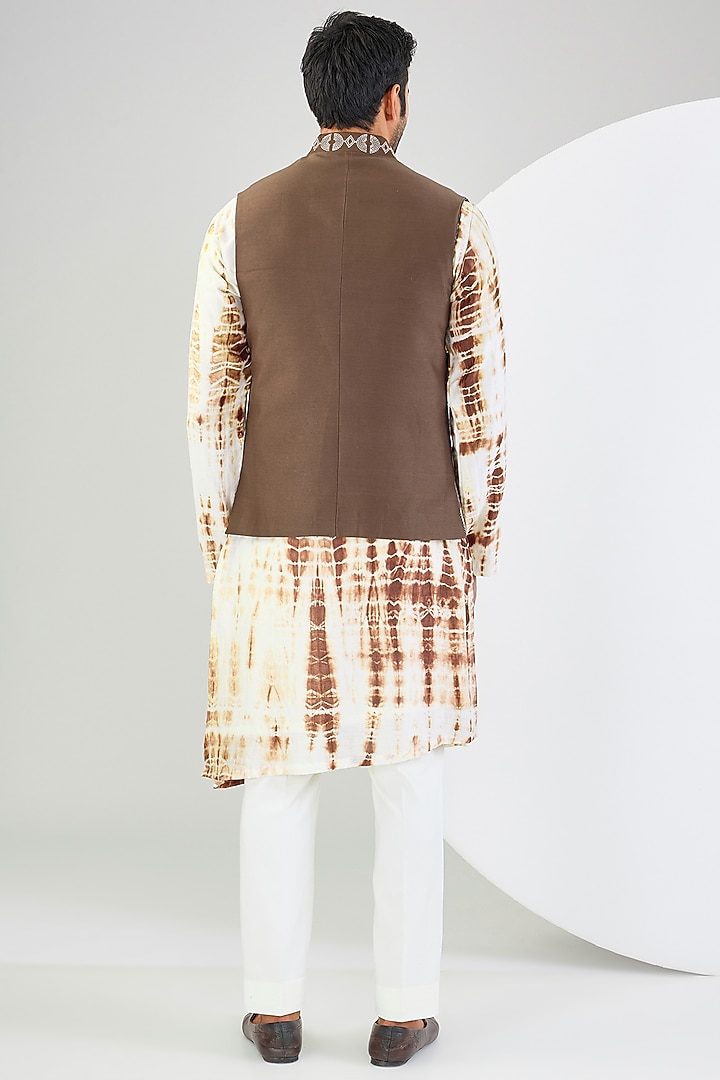 Brown Chanderi Silk Anchor Embroidered Nehru Jacket Set by Kudrat Couture at Pernia's Pop Up Shop