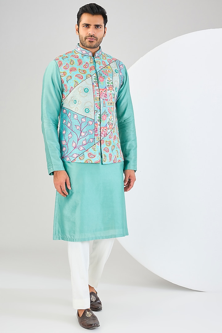 Multi-Colored Brocade Nehru Jacket Set by Kudrat Couture at Pernia's Pop Up Shop