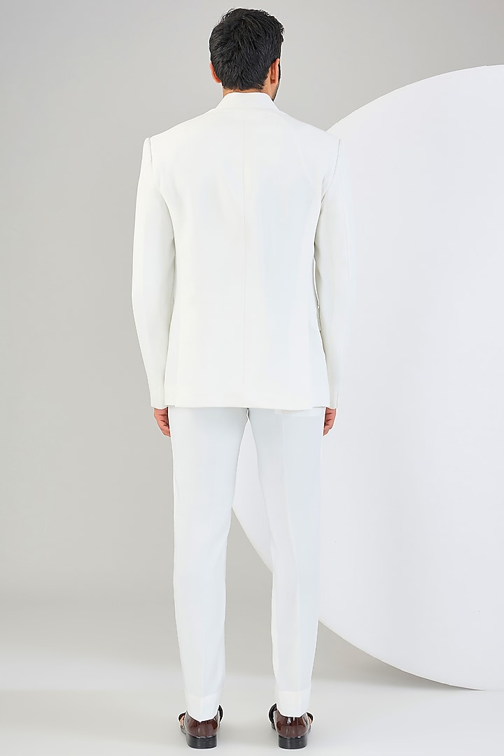 White Italian Fabric Bandhgala Set by Kudrat Couture at Pernia's Pop Up Shop