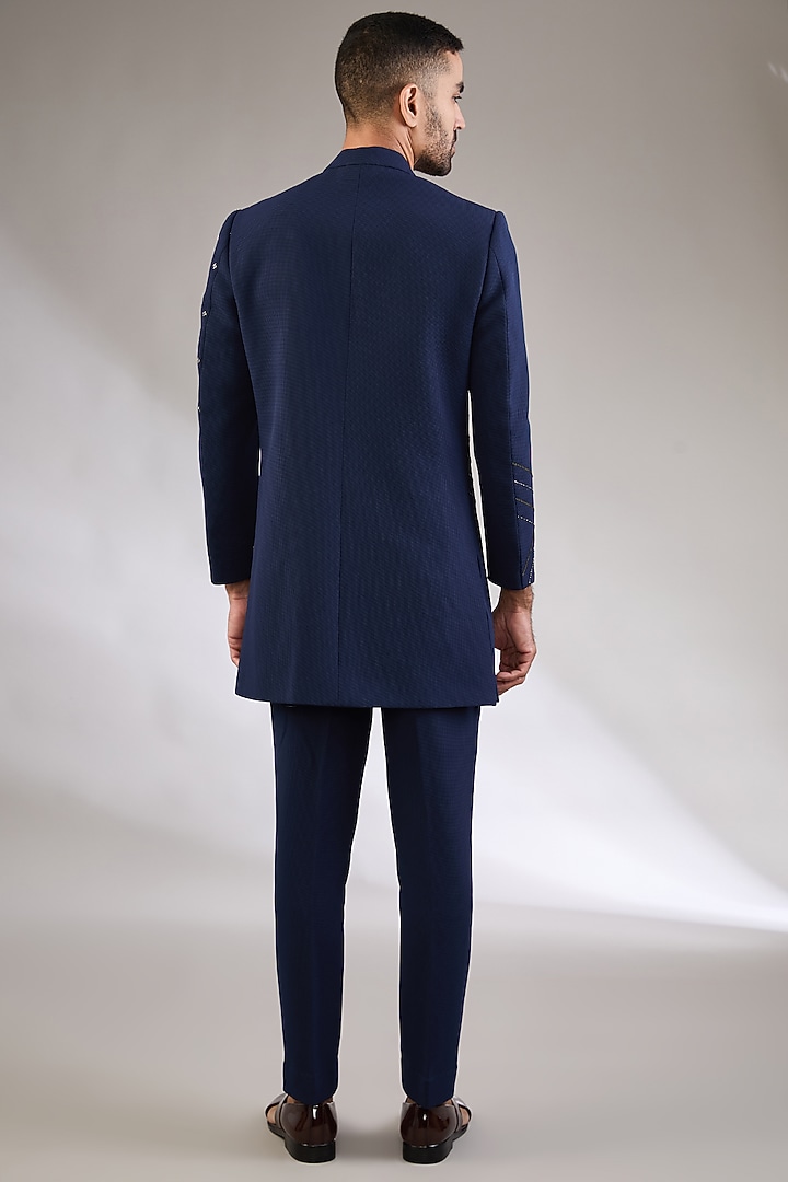 Blue Italian Textured Cutdana Embroidered Indo-Western Set by Kudrat Couture at Pernia's Pop Up Shop