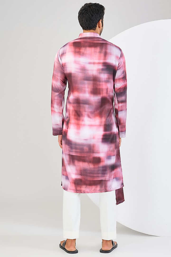 Pink Georgette Lycra Marble Printed Angrakha Kurta Set by Kudrat Couture at Pernia's Pop Up Shop