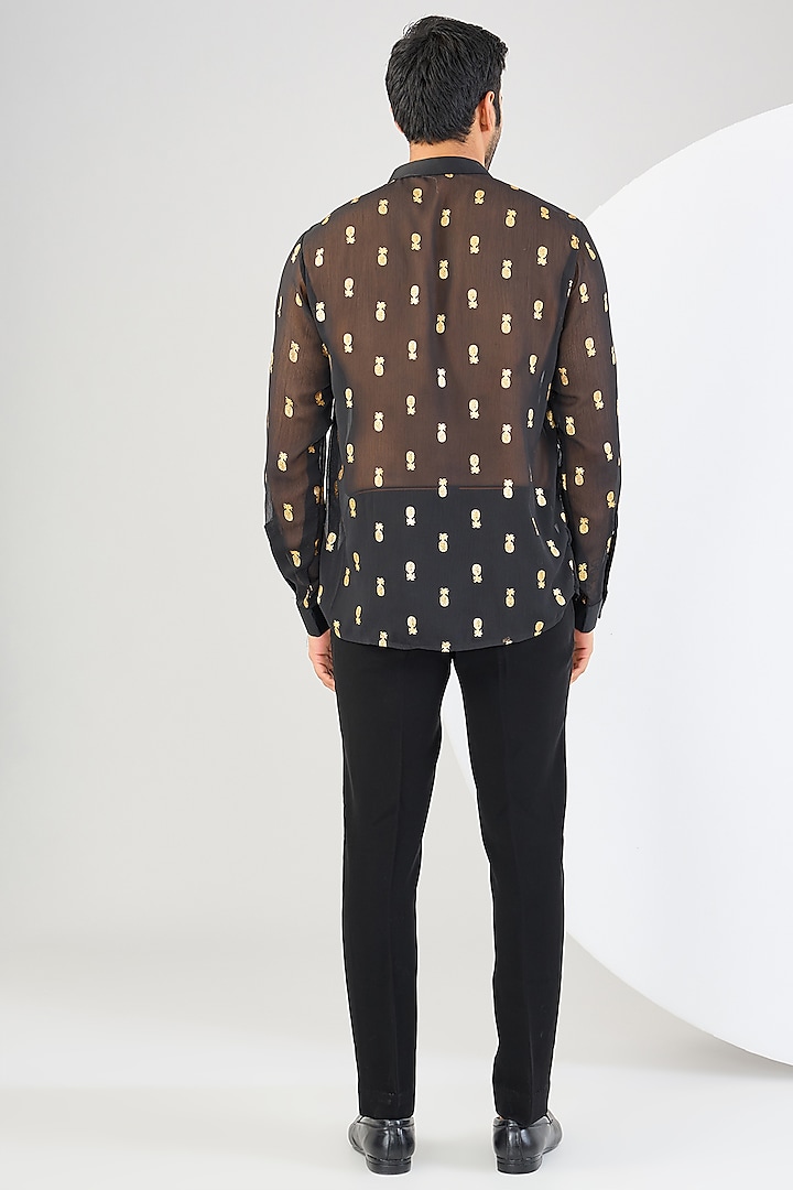 Black Sheer Georgette Printed & Embroidered Wedding Shirt by Kudrat Couture at Pernia's Pop Up Shop
