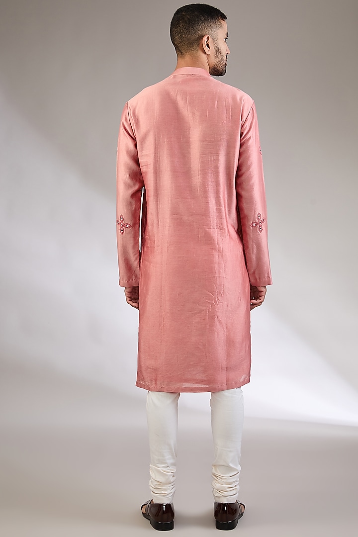 Pink Chanderi Silk Mirror & Resham Embroidered Kurta Set by Kudrat Couture at Pernia's Pop Up Shop