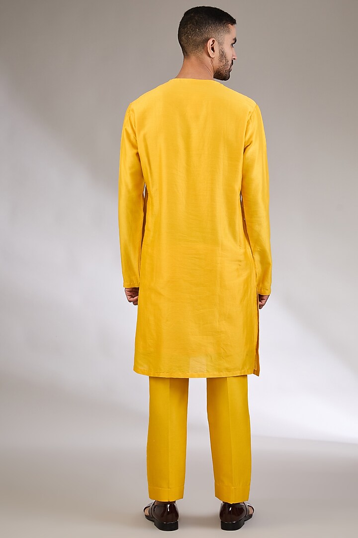 Mango Yellow Chanderi Silk Embroidered Nehru Jacket Set by Kudrat Couture at Pernia's Pop Up Shop