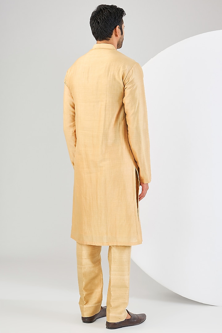 Gold Raw Silk Hand Embroidered Wedding Sherwani Set by Kudrat Couture at Pernia's Pop Up Shop