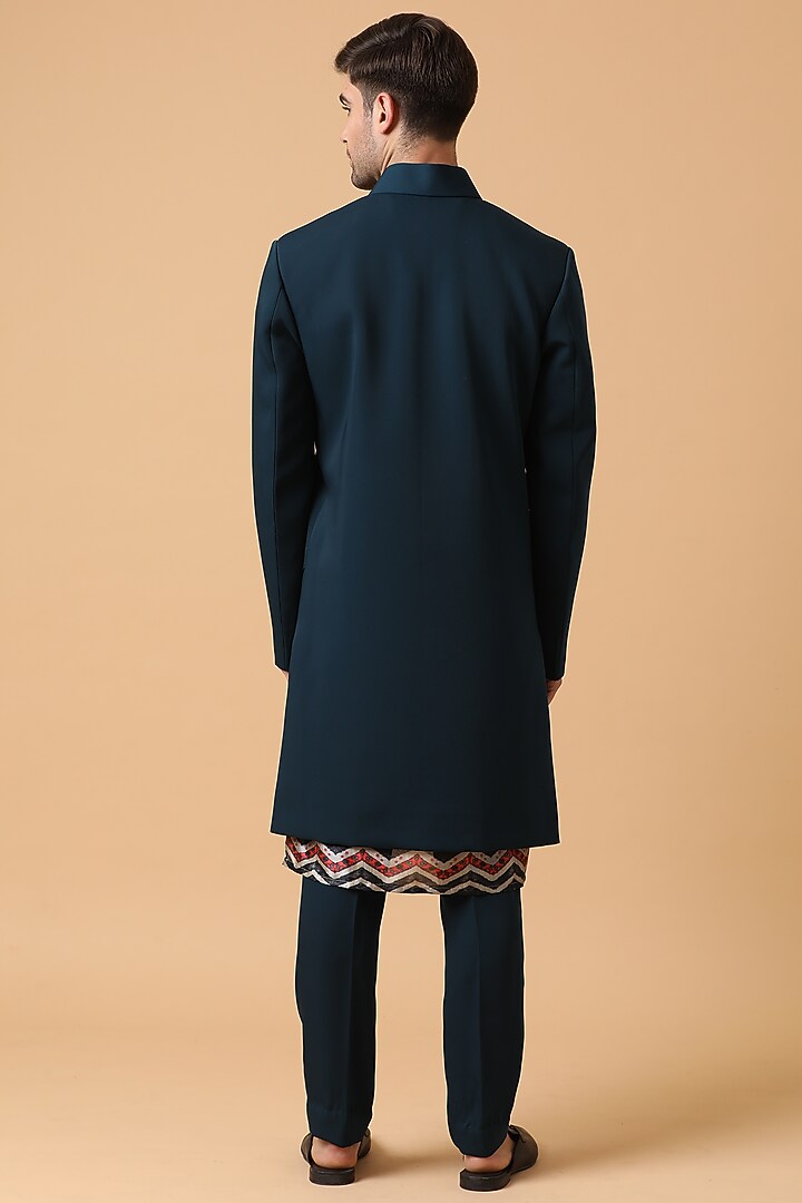 Dark Green Embroidered Wedding Bandhgala Jacket Set by Kudrat Couture at Pernia's Pop Up Shop