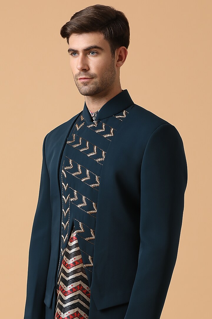 Dark Green Embroidered Wedding Bandhgala Jacket Set by Kudrat Couture at Pernia's Pop Up Shop