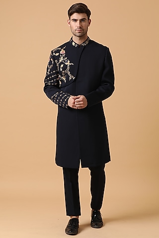 Prestige Blue Embroidered Indowestern Set by Kudrat Couture