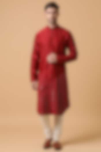 Crimson Red Chanderi Silk & Cotton Lurex Kurta Set by Kudrat Couture