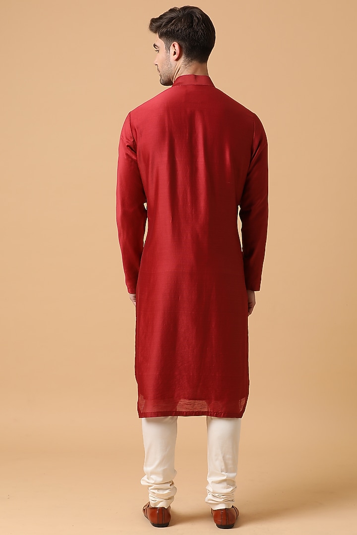 Crimson Red Chanderi Silk & Cotton Lurex Kurta by Kudrat Couture at Pernia's Pop Up Shop