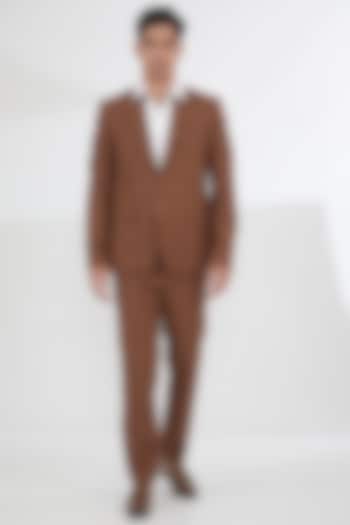 Brown Pure Linen Blazer Set by Kudrat Couture