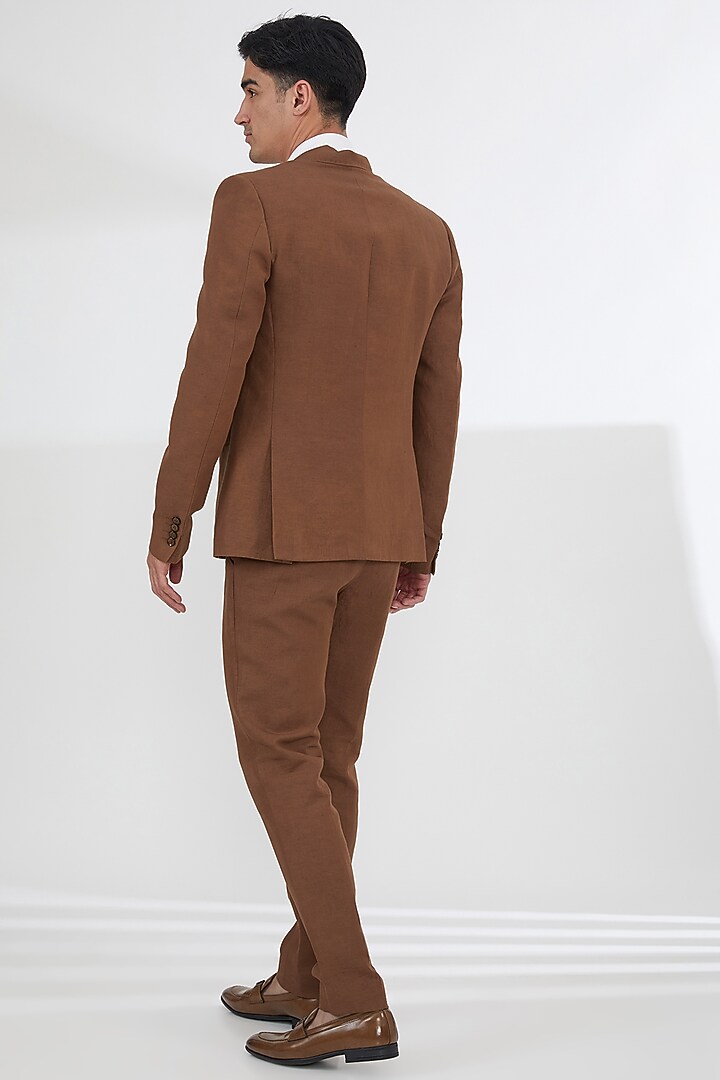 Brown Pure Linen Blazer Set by Kudrat Couture at Pernia's Pop Up Shop