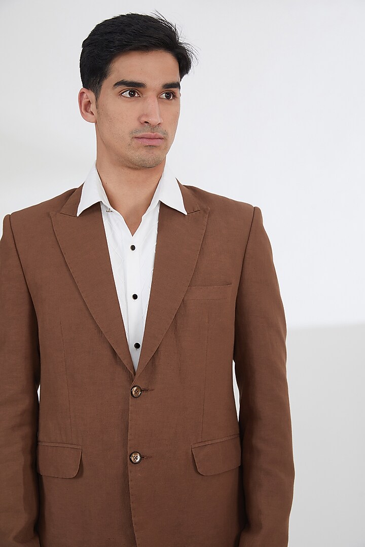Brown Pure Linen Blazer Set by Kudrat Couture at Pernia's Pop Up Shop