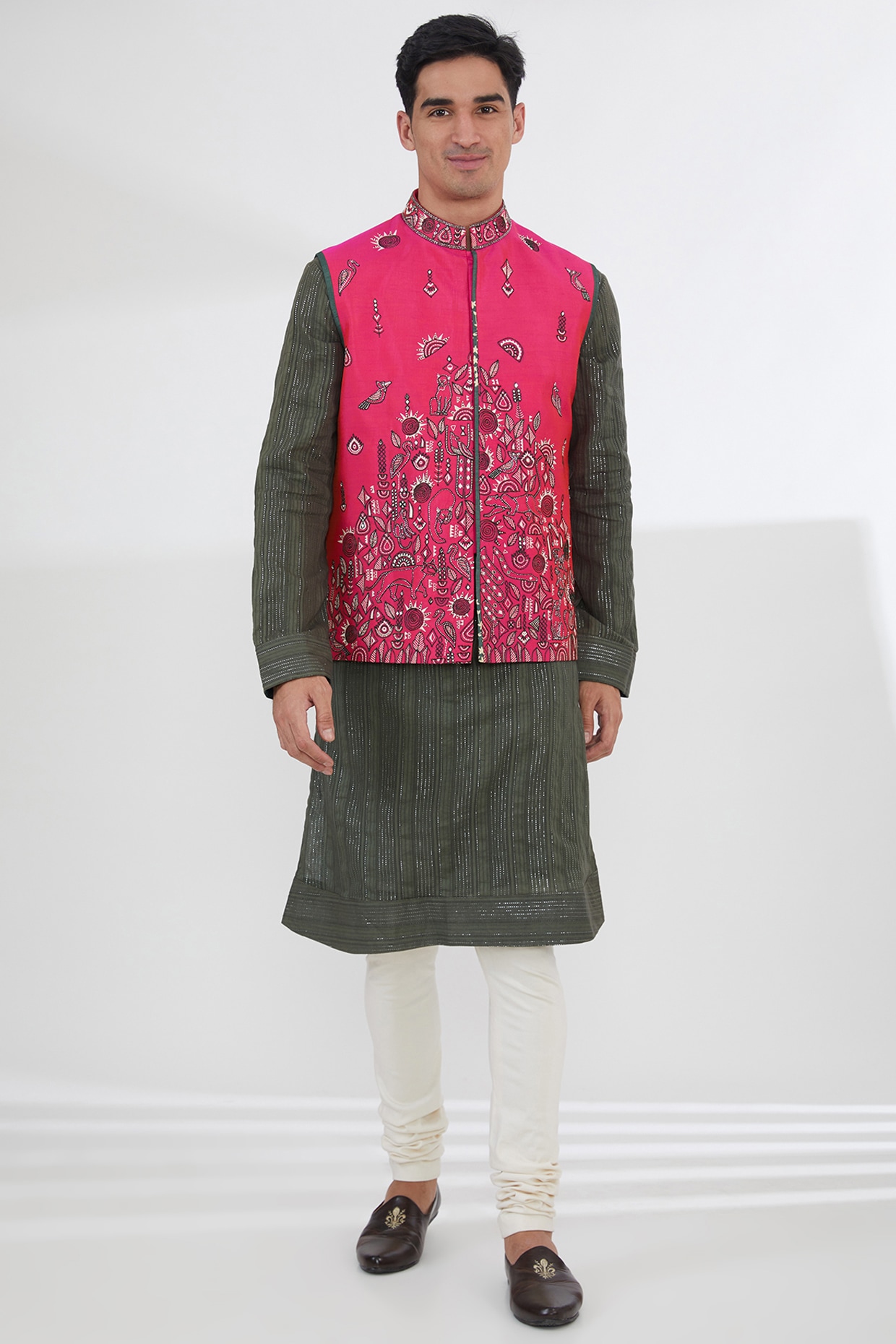 Pale Blue Kurta Set With Bandi Jacket