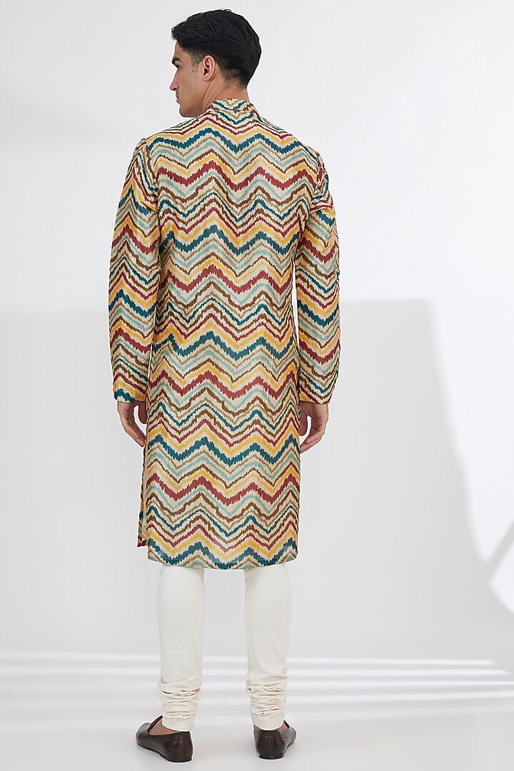 Multi-Colored Silk Chevron Kurta Set by Kudrat Couture at Pernia's Pop Up Shop