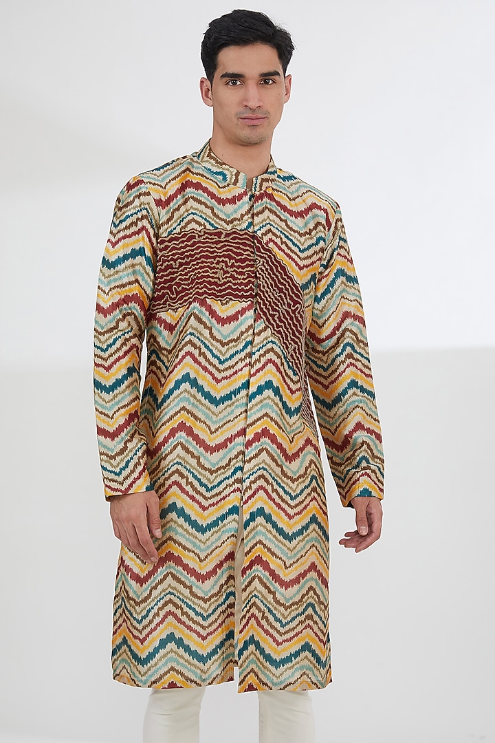 Multi-Colored Silk Chevron Kurta Set by Kudrat Couture at Pernia's Pop Up Shop