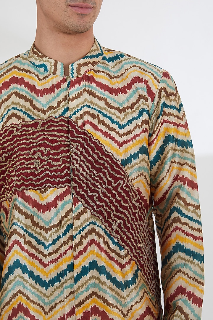 Multi-Colored Silk Chevron Kurta Set by Kudrat Couture at Pernia's Pop Up Shop