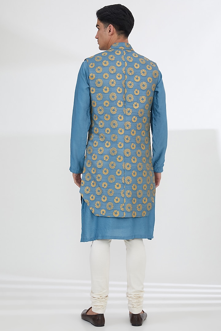 Blue Chanderi Silk Foil Printed Indo-Western Set by Kudrat Couture at Pernia's Pop Up Shop