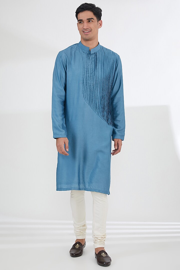 Blue Chanderi Silk Foil Printed Indo-Western Set by Kudrat Couture at Pernia's Pop Up Shop