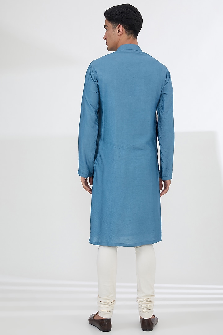 Blue Chanderi Silk Foil Printed Indo-Western Set by Kudrat Couture at Pernia's Pop Up Shop