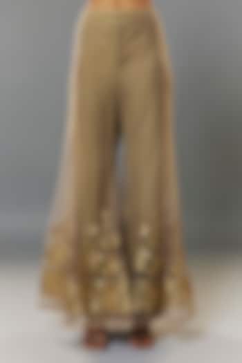 Olive Green Net Pants by Kiran Uttam Ghosh at Pernia's Pop Up Shop