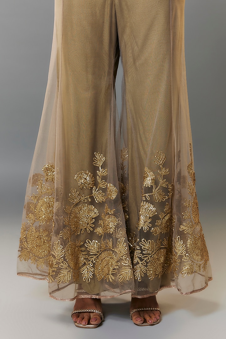 Olive Green Net Pants by Kiran Uttam Ghosh at Pernia's Pop Up Shop