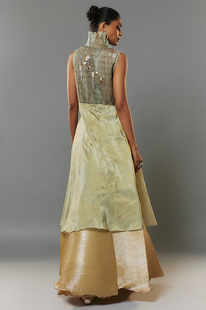 Beige Woven Jacket Set by Kiran Uttam Ghosh at Pernia's Pop Up Shop