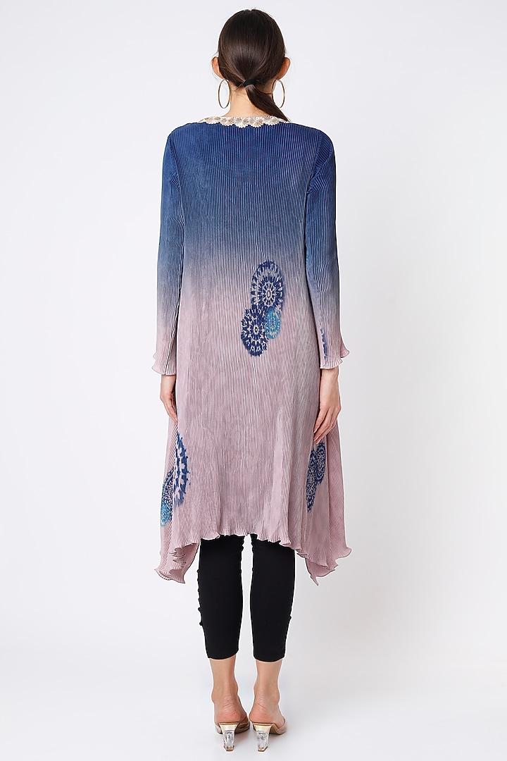 Navy Blue & Salmon Pink Printed Kaftan by Kiran Uttam Ghosh at Pernia's Pop Up Shop