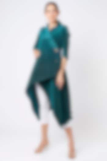 Bluish Green Zardosi Embroidered Wrapped Kurta by Kiran Uttam Ghosh at Pernia's Pop Up Shop