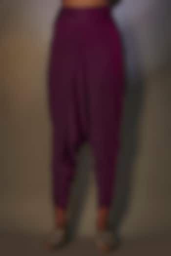 Wine Satin Dhoti Pants by Kiran Uttam Ghosh at Pernia's Pop Up Shop