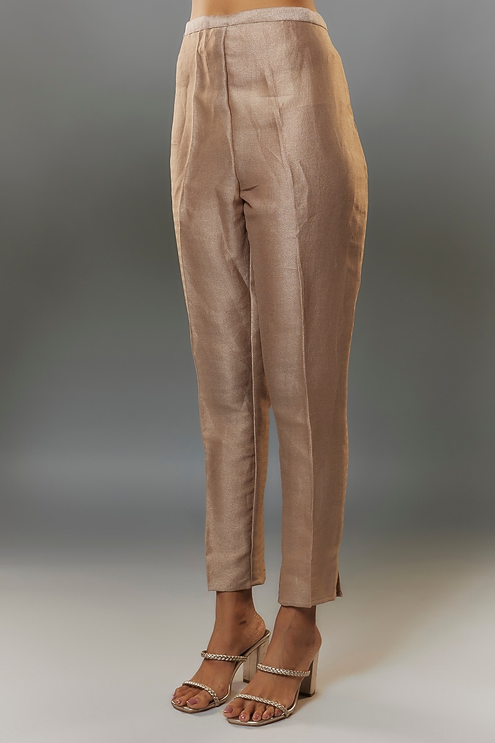 Silver Tweed Woven Pants by Kiran Uttam Ghosh at Pernia's Pop Up Shop