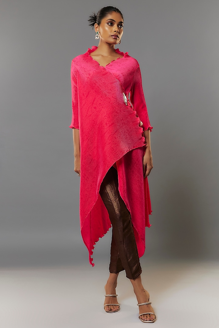 Maroon Tweed Woven Pants by Kiran Uttam Ghosh at Pernia's Pop Up Shop