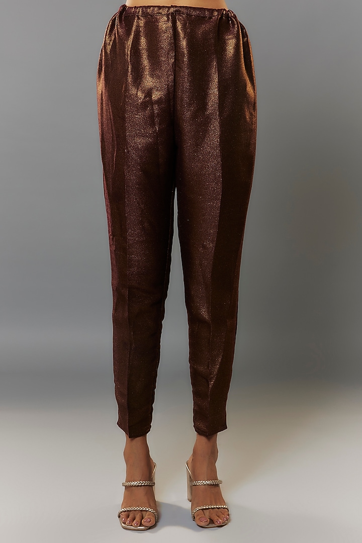 Maroon Tweed Woven Pants by Kiran Uttam Ghosh at Pernia's Pop Up Shop