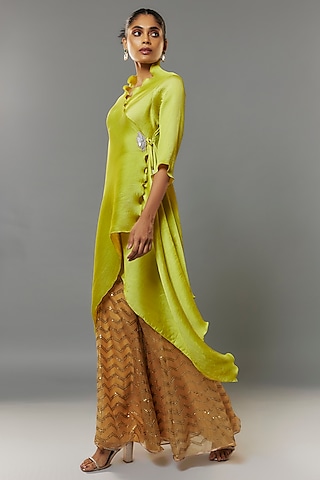 Yellow Net Sharara Pants by Kiran Uttam Ghosh