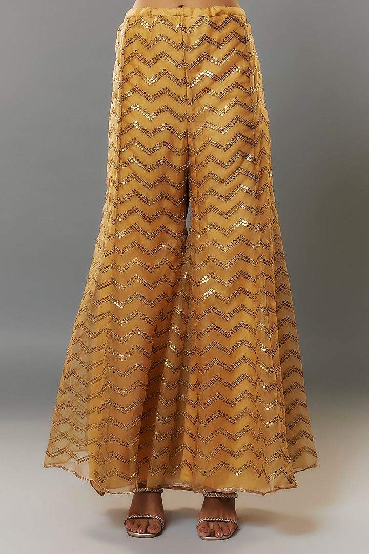 Yellow Net Sharara Pants by Kiran Uttam Ghosh at Pernia's Pop Up Shop