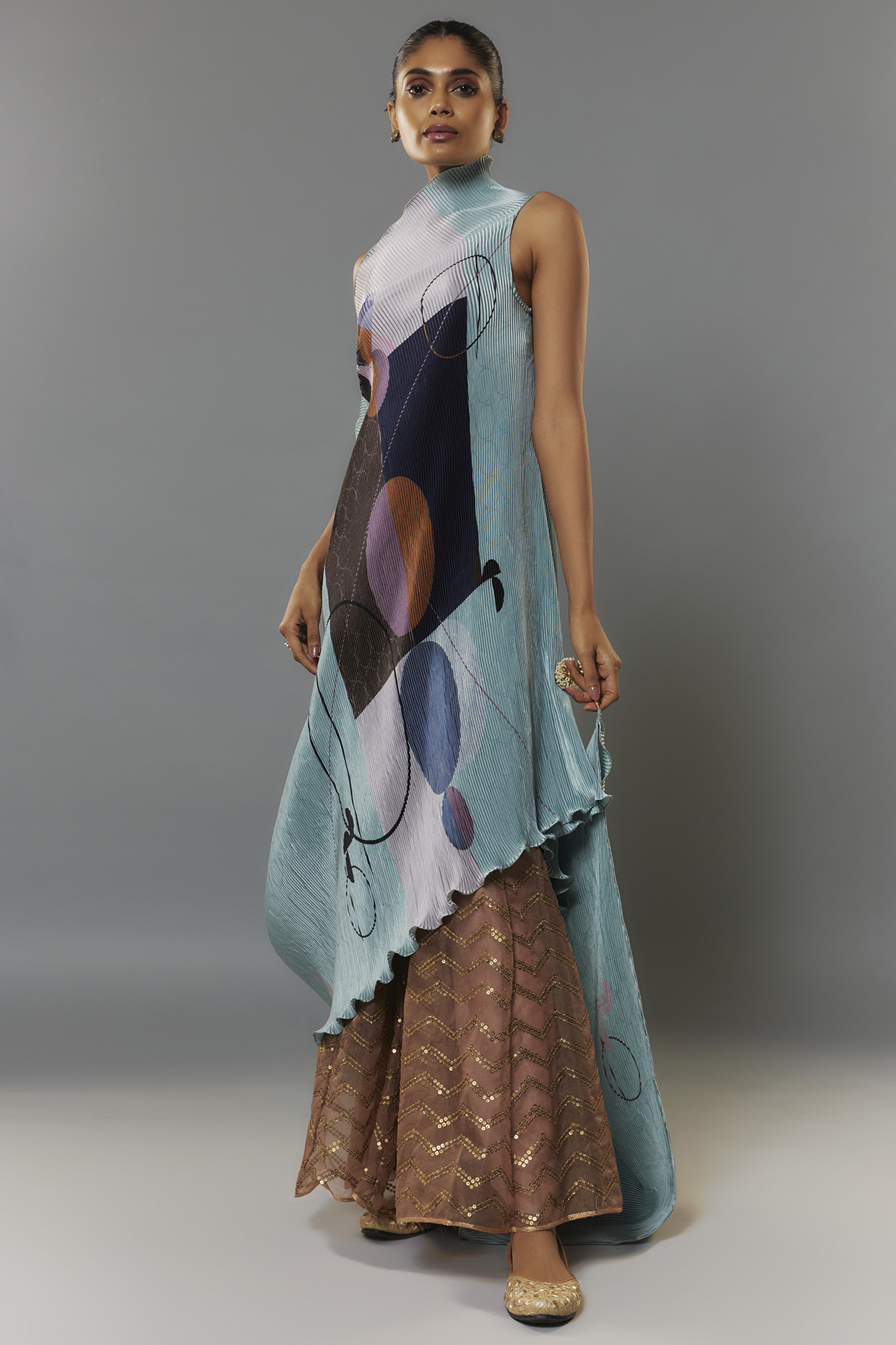 Beige Net Sharara Pants by Kiran Uttam Ghosh at Pernia's Pop Up Shop