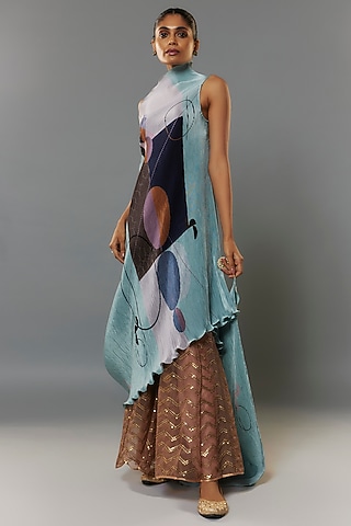 Beige Net Sharara Pants by Kiran Uttam Ghosh