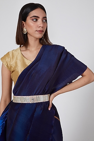 Silver Embroidered Hexagon Belt by Kiran Uttam Ghosh