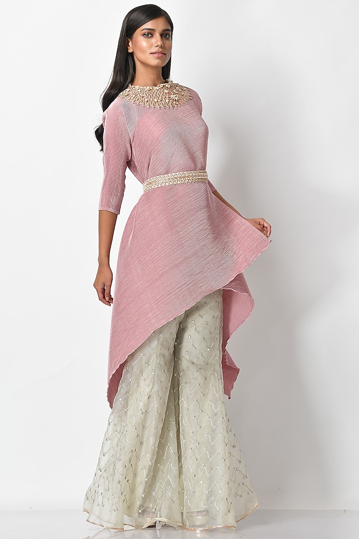 Baby Pink Embroidered Tunic by Kiran Uttam Ghosh