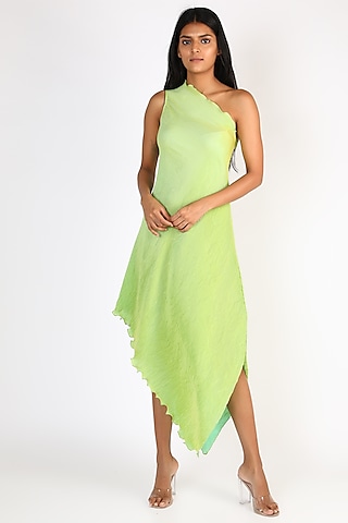 Lime Green Pleated One Shoulder Dress by Kiran Uttam Ghosh at Pernia's Pop  Up Shop 2026