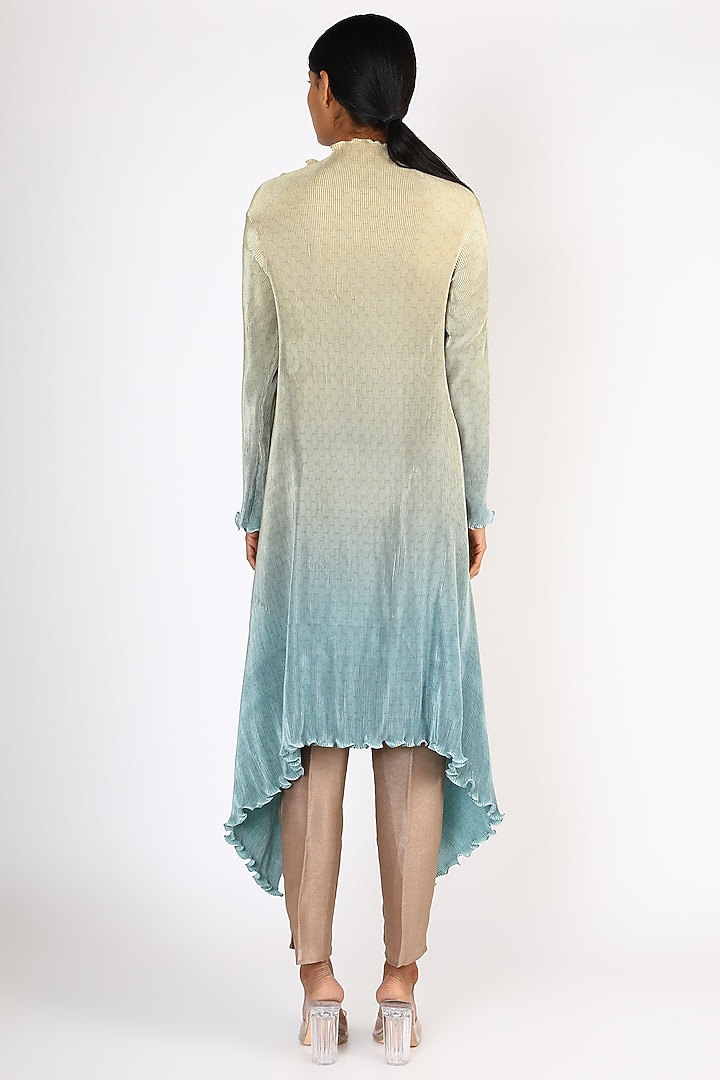Powder Blue & Lemon Printed Vacation Dress by Kiran Uttam Ghosh at Pernia's Pop Up Shop