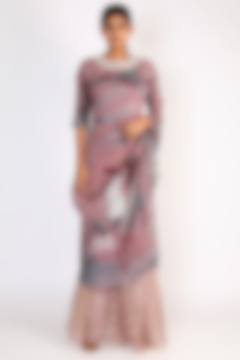 Salmon Pink Digital Printed Wrap Dress by Kiran Uttam Ghosh