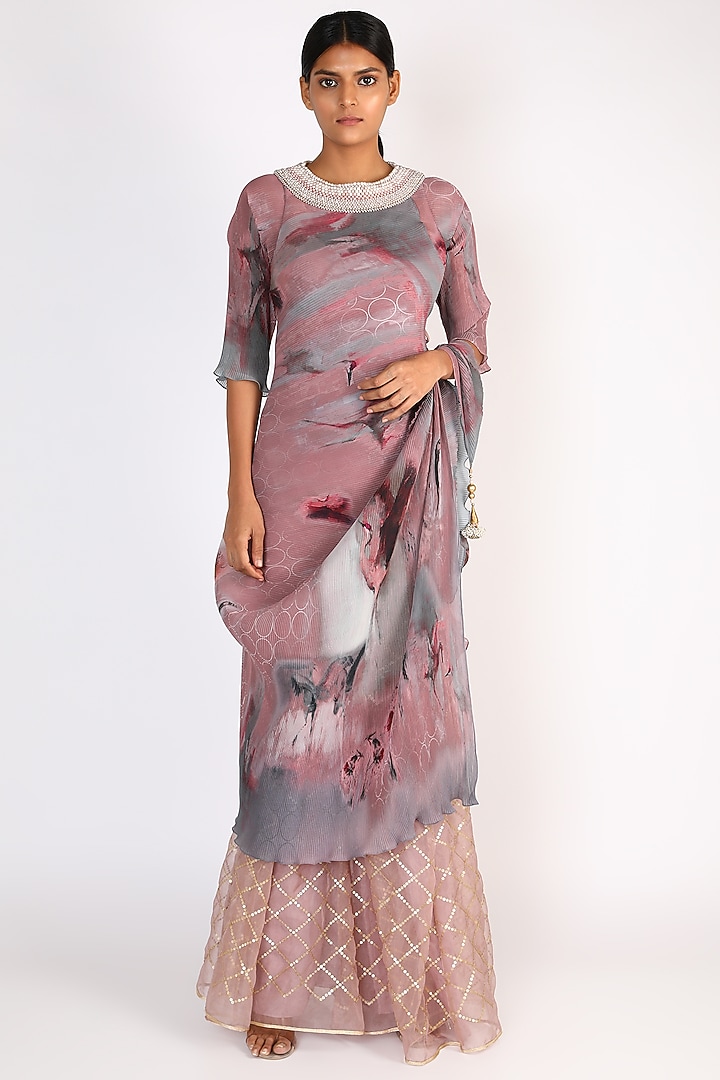 Salmon Pink Digital Printed Wrap Vacation Dress by Kiran Uttam Ghosh at Pernia's Pop Up Shop