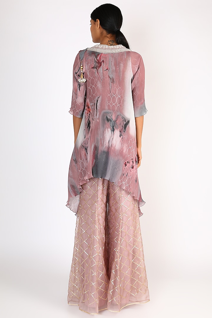 Salmon Pink Digital Printed Wrap Vacation Dress by Kiran Uttam Ghosh at Pernia's Pop Up Shop