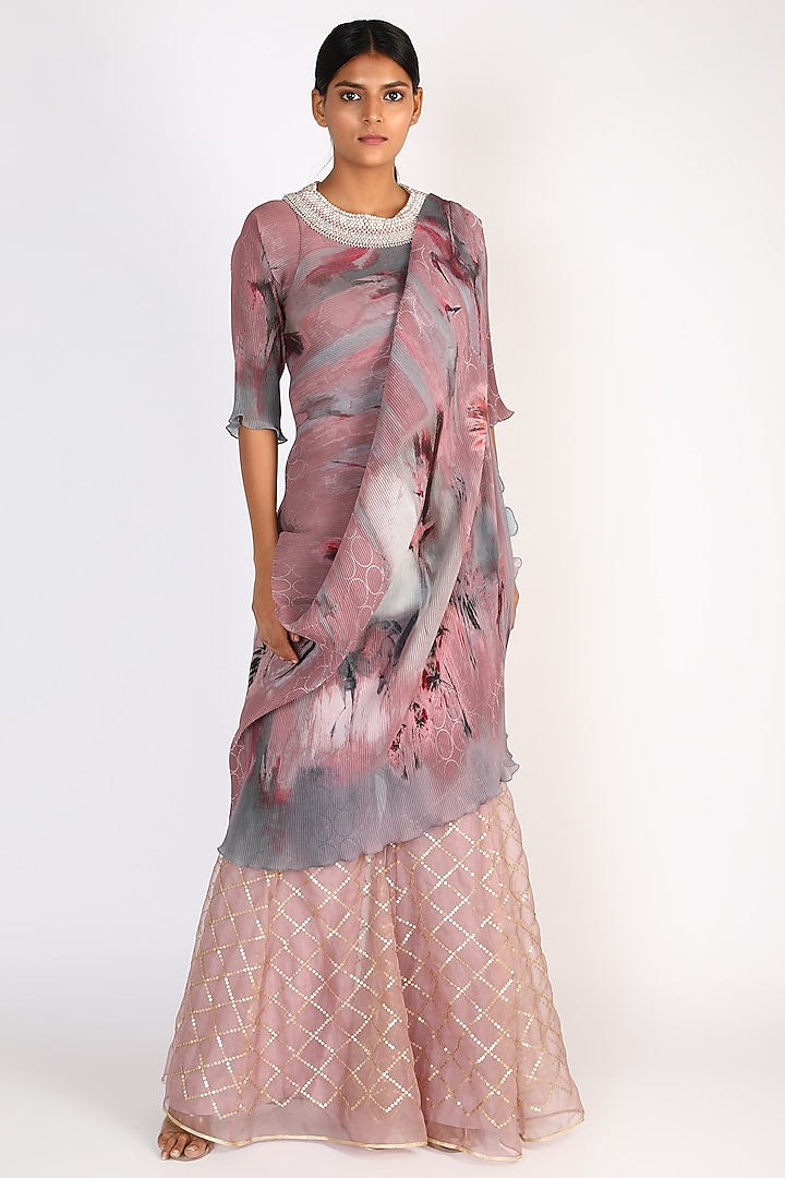 Salmon Pink Digital Printed Wrap Vacation Dress by Kiran Uttam Ghosh at Pernia's Pop Up Shop